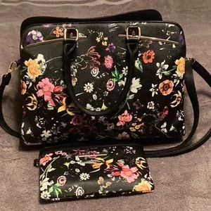 Women Handbag Wallet Top Handle Satchel Purse Set 2pcs w/ 3 Compartments